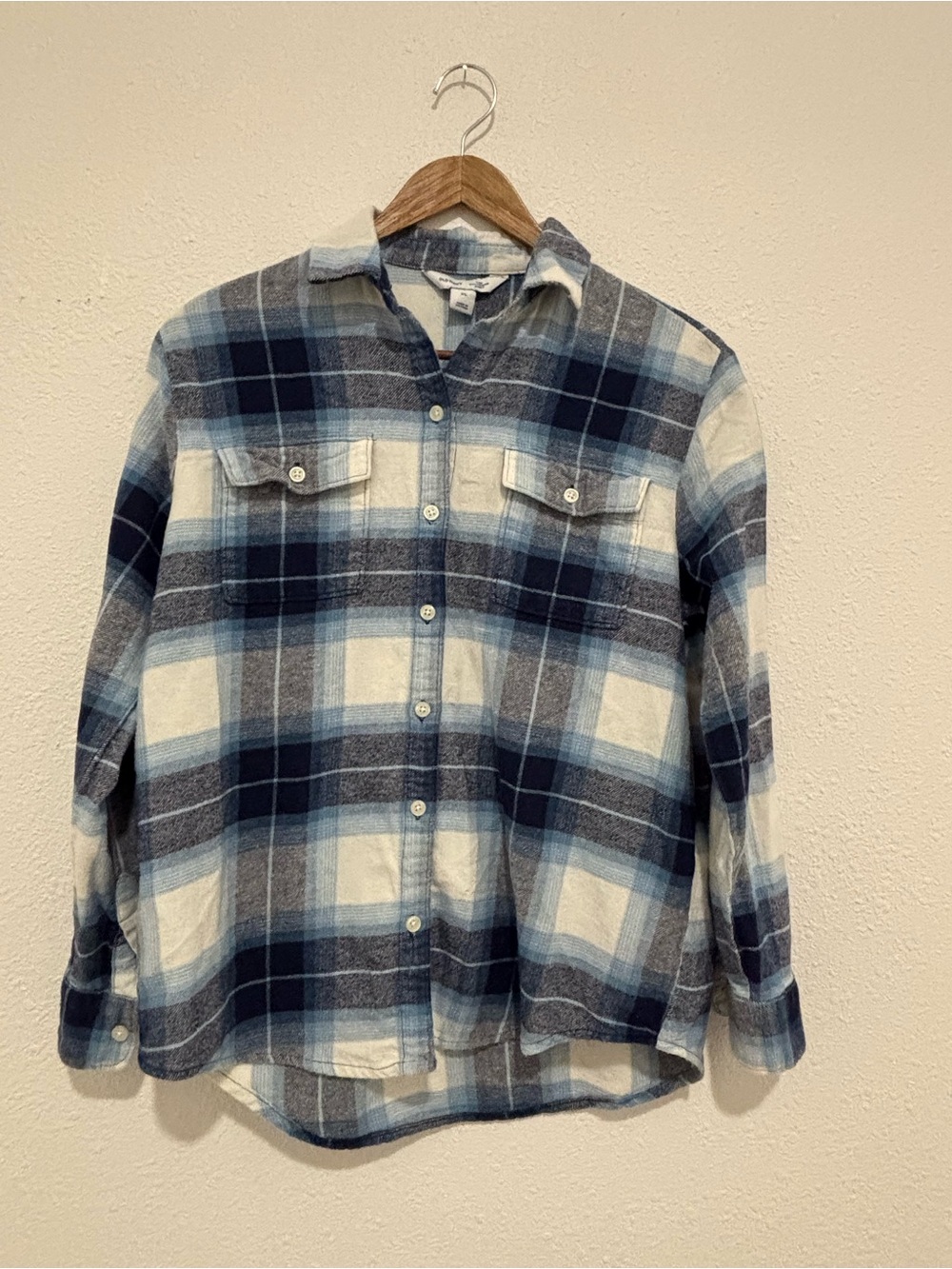 Blue and White Plaid Old Navy Boyfriend Shirt